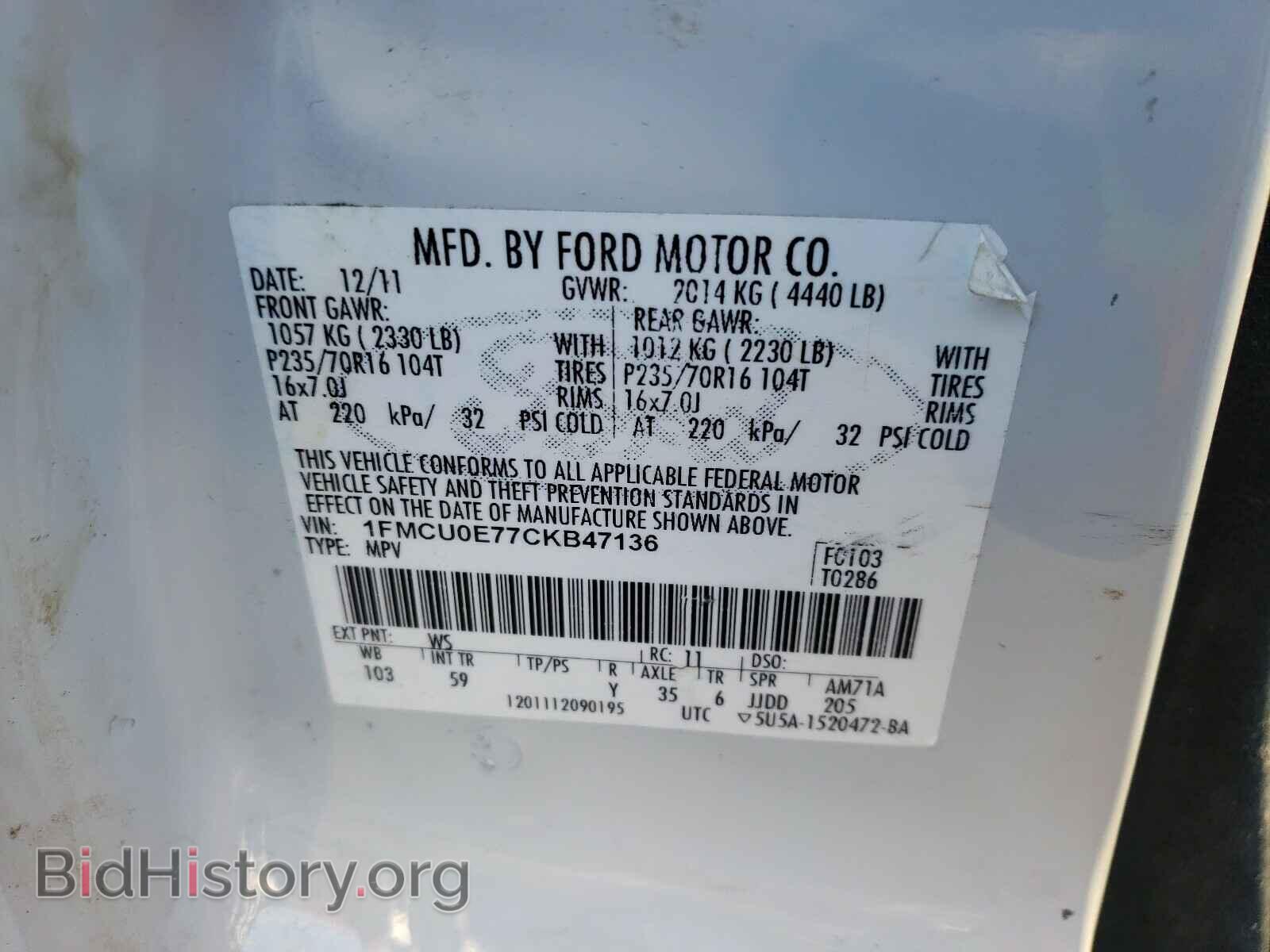 2012 FORD ESCAPE - VIN: 1FMCU0E77CKB47136 - Фото 10