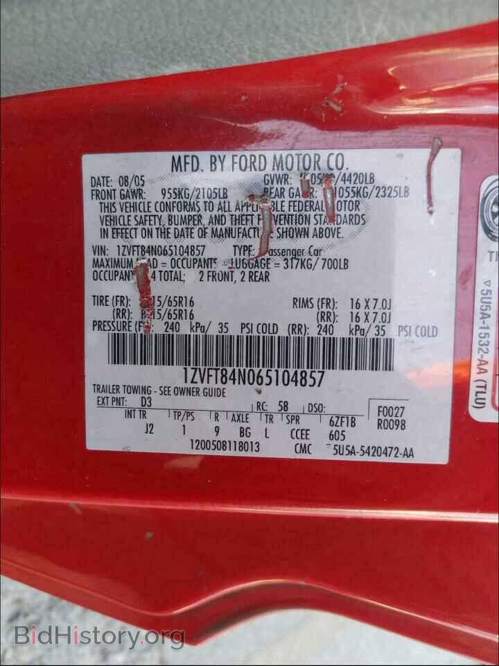 2006 FORD MUSTANG - VIN: 1ZVFT84N065104857 - Фото 10