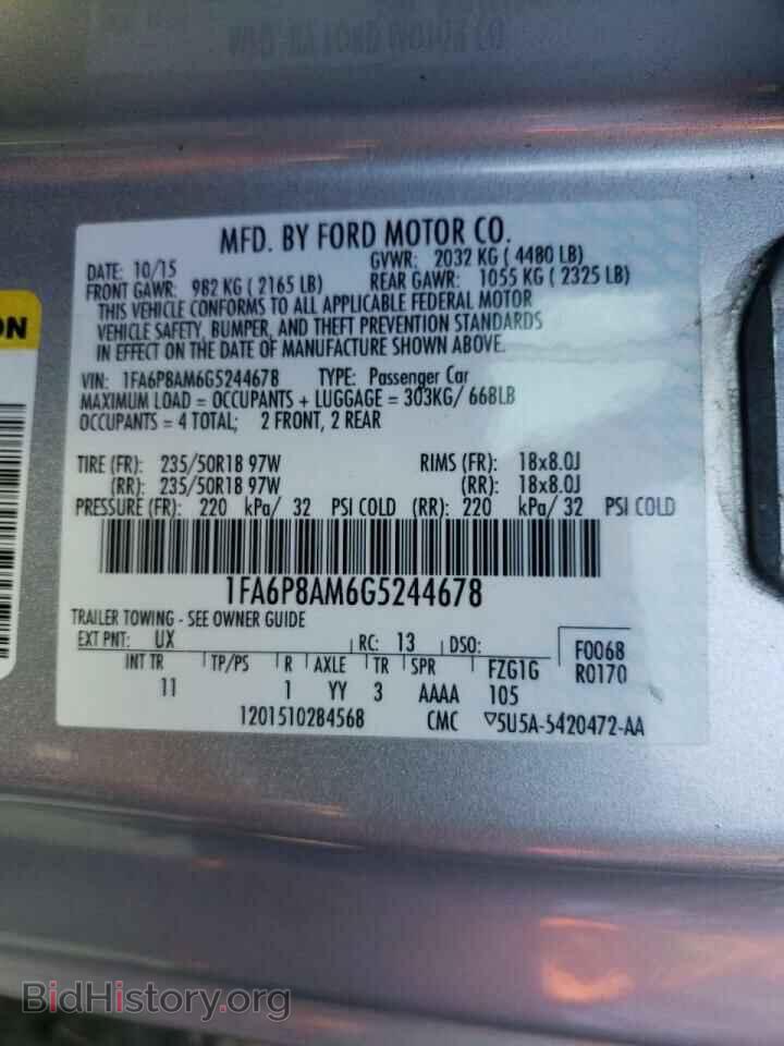 2016 FORD MUSTANG - VIN: 1FA6P8AM6G5244678 - Фото 10