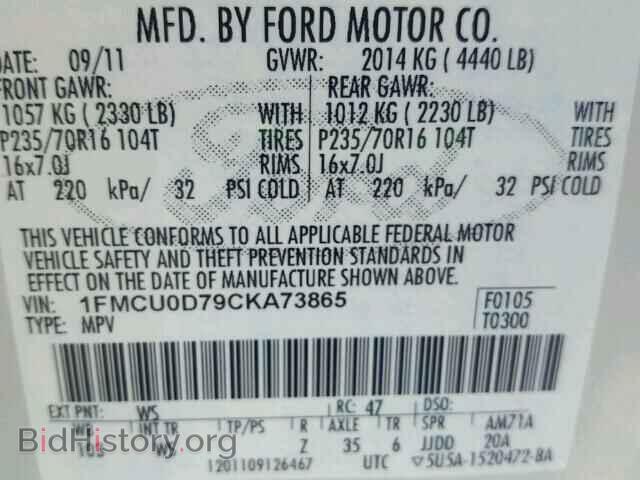 2012 FORD ESCAPE - VIN: 1FMCU0D79CKA73865 - Фото 10