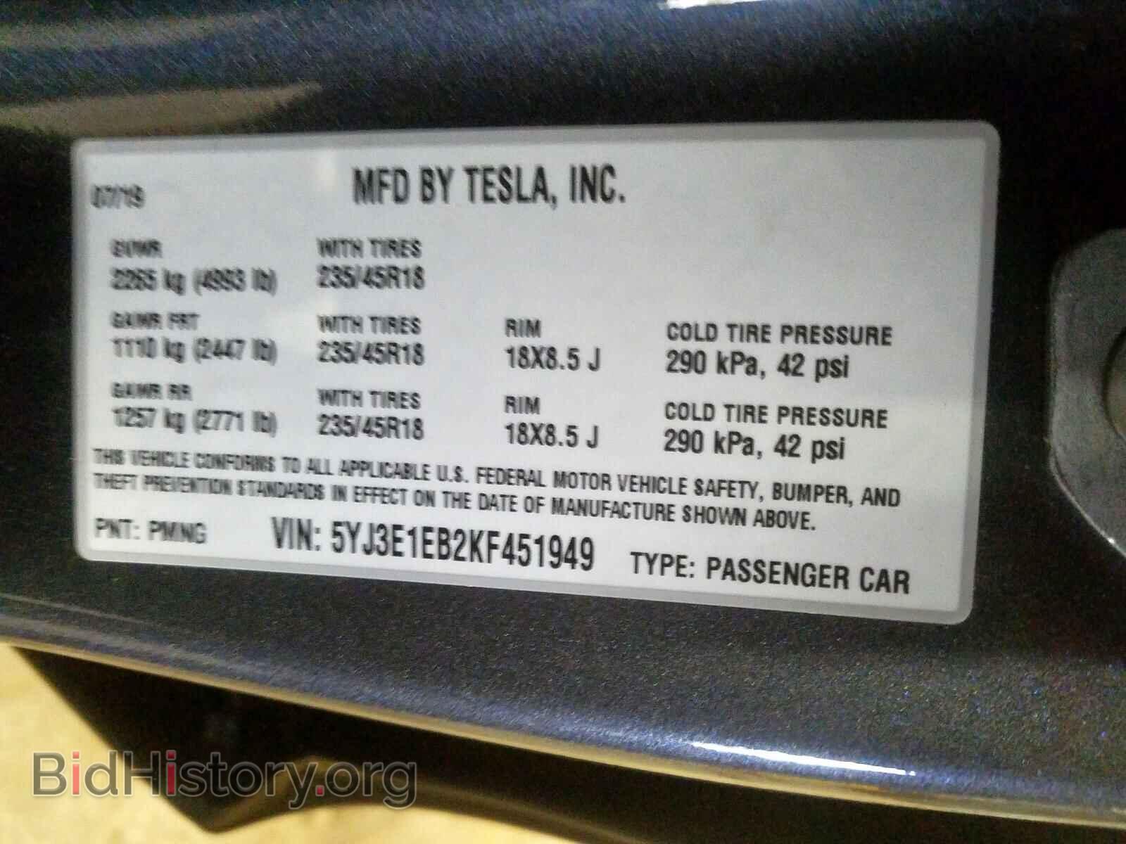 2019 TESLA MODEL 3 - VIN: 5YJ3E1EB2KF451949 - Photo 10