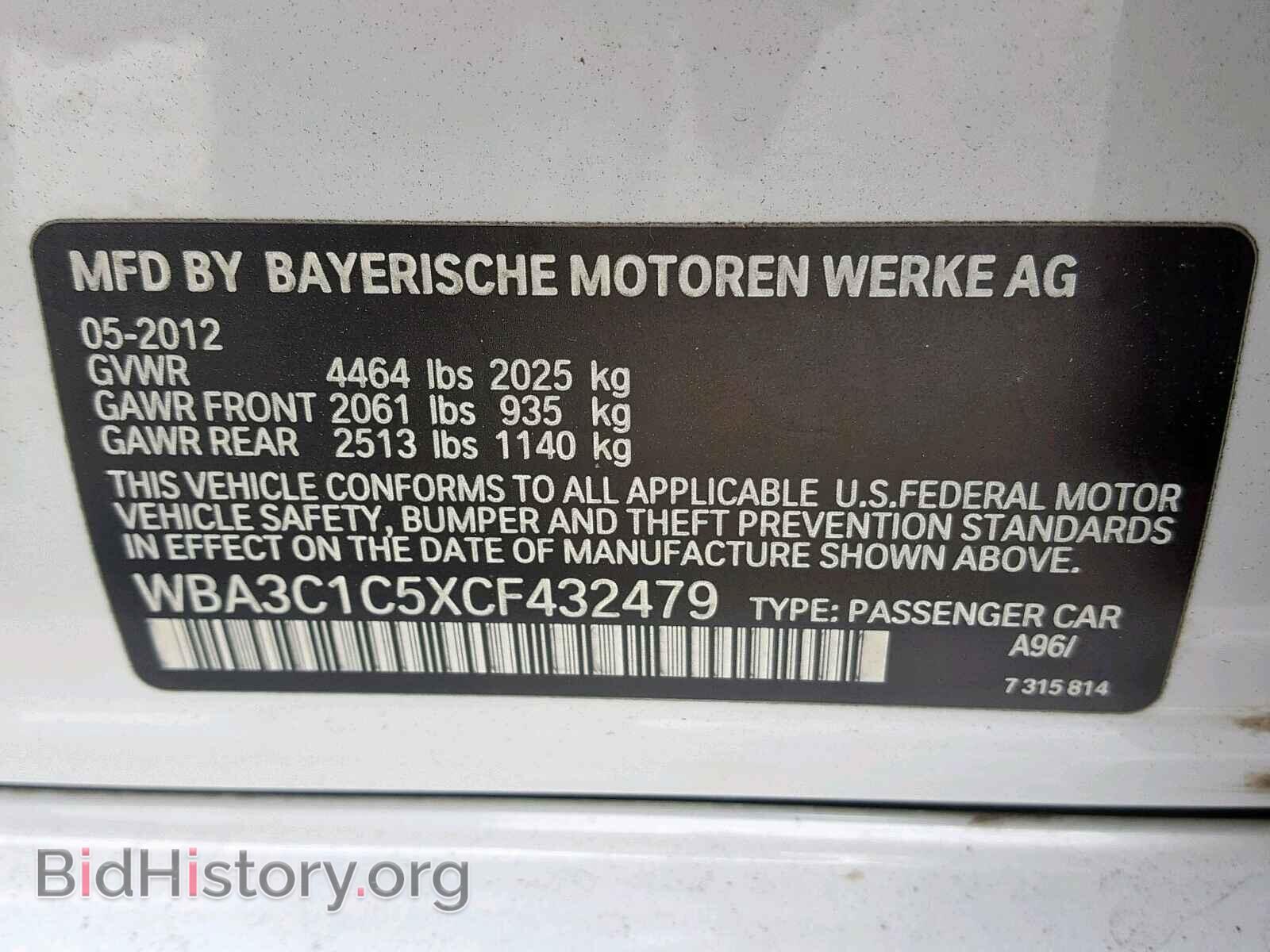 2012 BMW 3 SERIES - VIN: WBA3C1C5XCF432479 - Фото 10