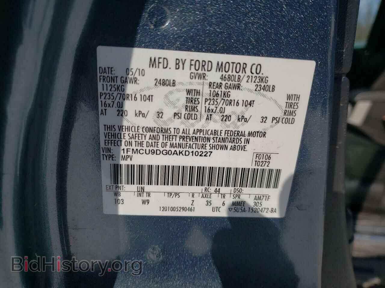 2010 FORD ESCAPE - VIN: 1FMCU9DG0AKD10227 - Фото 10