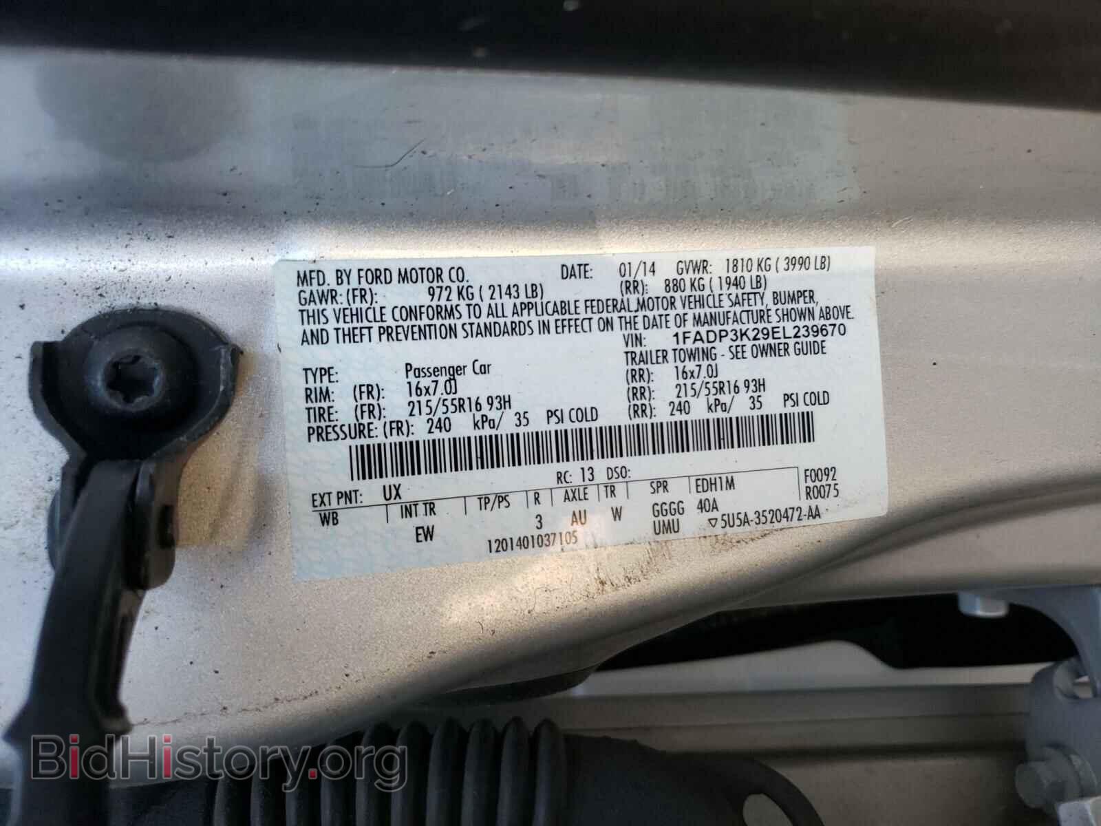 2014 FORD FOCUS - VIN: 1FADP3K29EL239670 - Фото 10