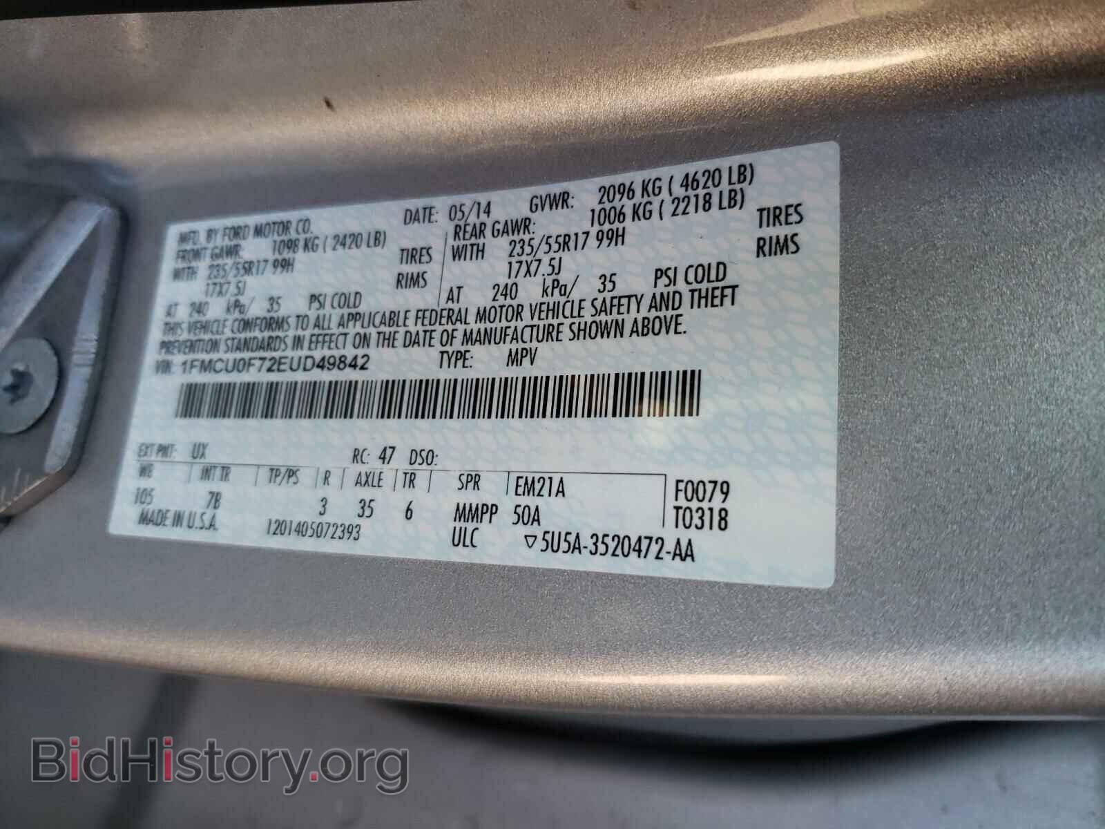 2014 FORD ESCAPE - VIN: 1FMCU0F72EUD49842 - Фото 10
