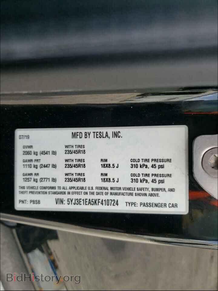 2019 TESLA MODEL 3 - VIN: 5YJ3E1EA5KF410724 - Photo 10