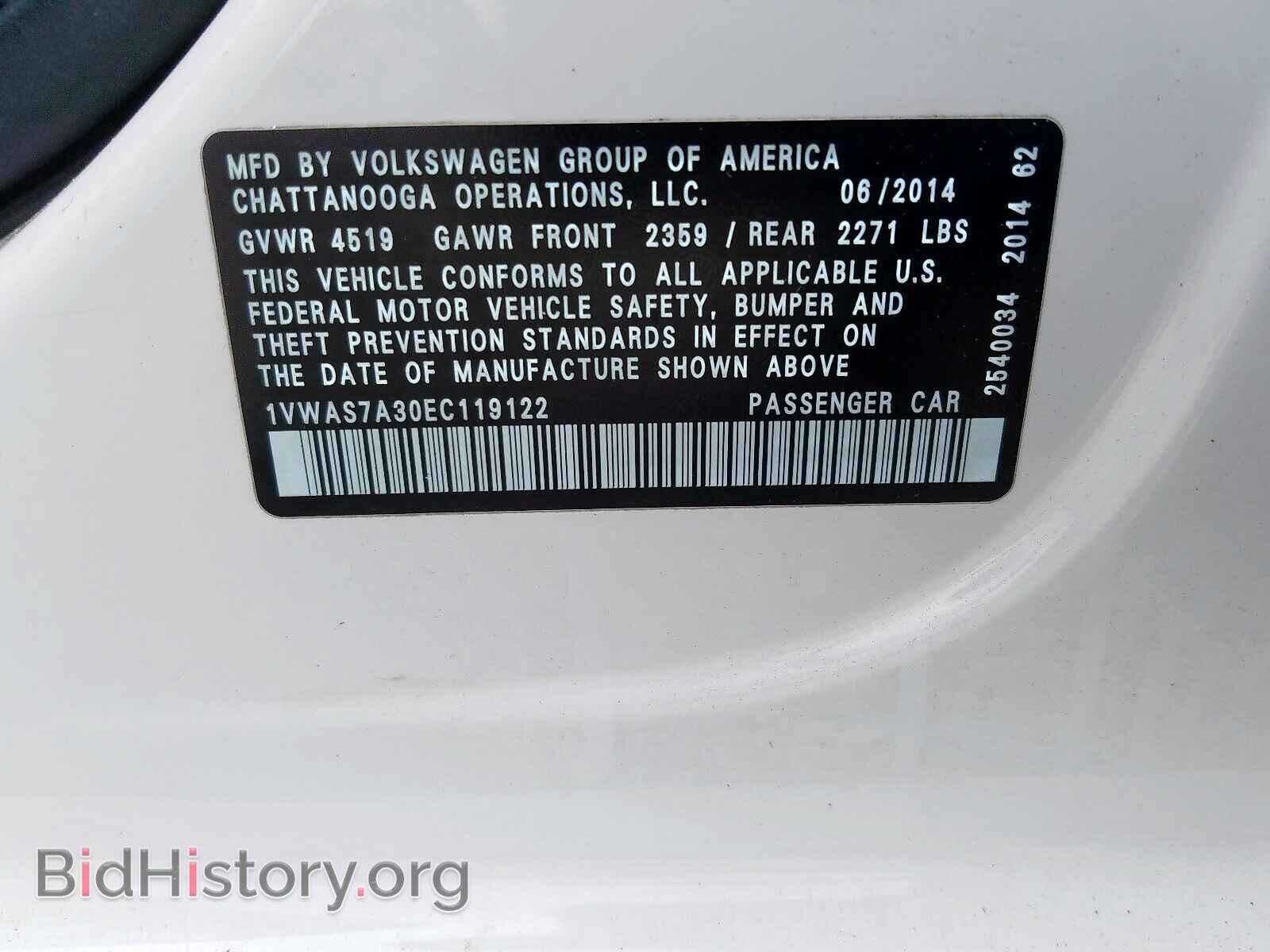 2014 VOLKSWAGEN PASSAT - VIN: 1VWAS7A30EC119122 - Фото 10