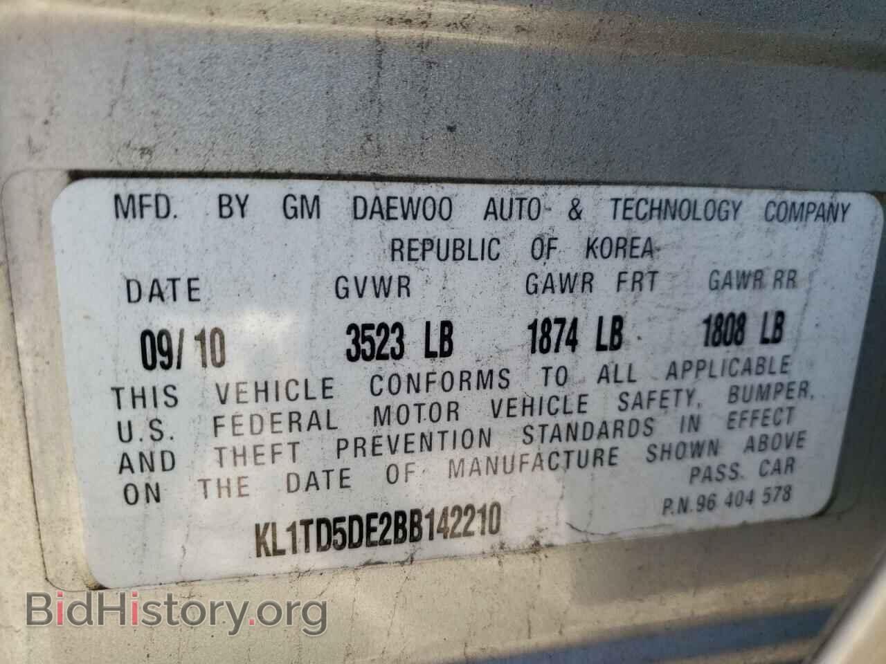 2011 CHEVROLET AVEO - VIN: KL1TD5DE2BB142210 - Фото 10