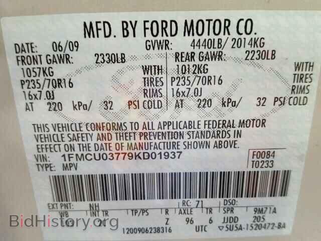 2009 FORD ESCAPE - VIN: 1FMCU03779KD01937 - Фото 10