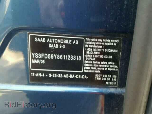 2006 SAAB 9 3 - VIN: YS3FD59Y861123318 - Фото 10
