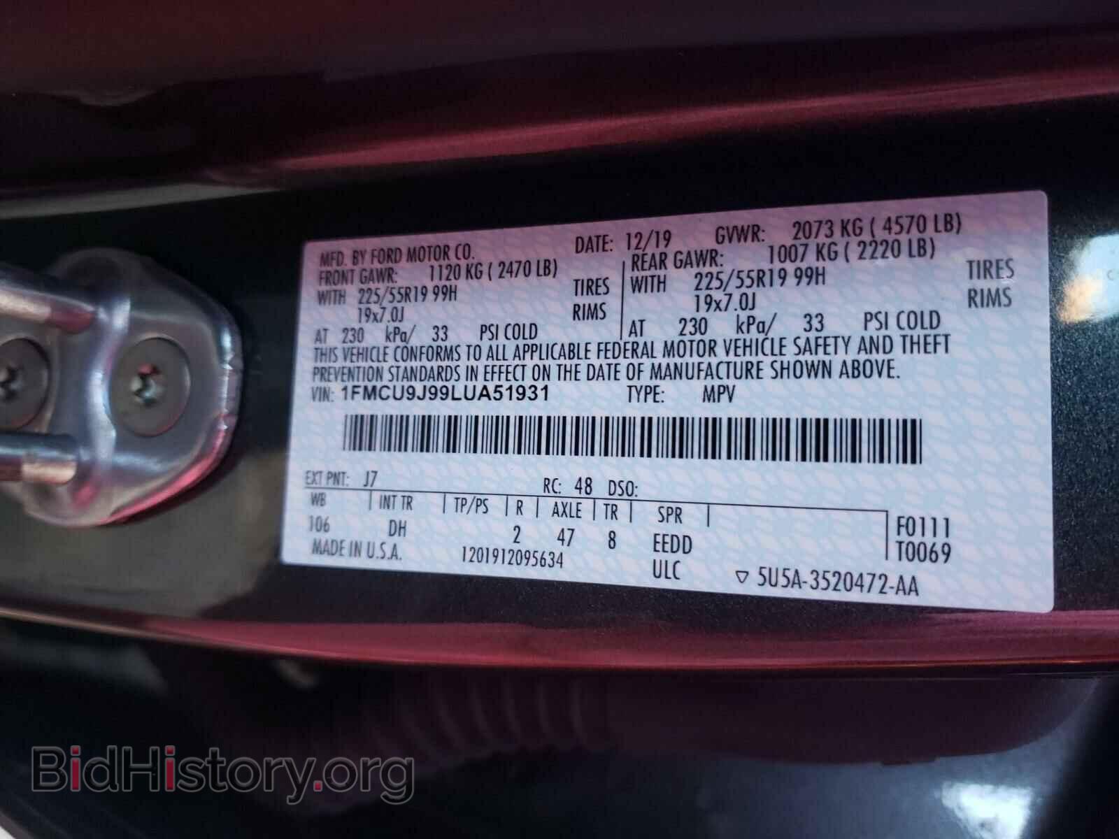 2020 FORD ESCAPE - VIN: 1FMCU9J99LUA51931 - Photo 10