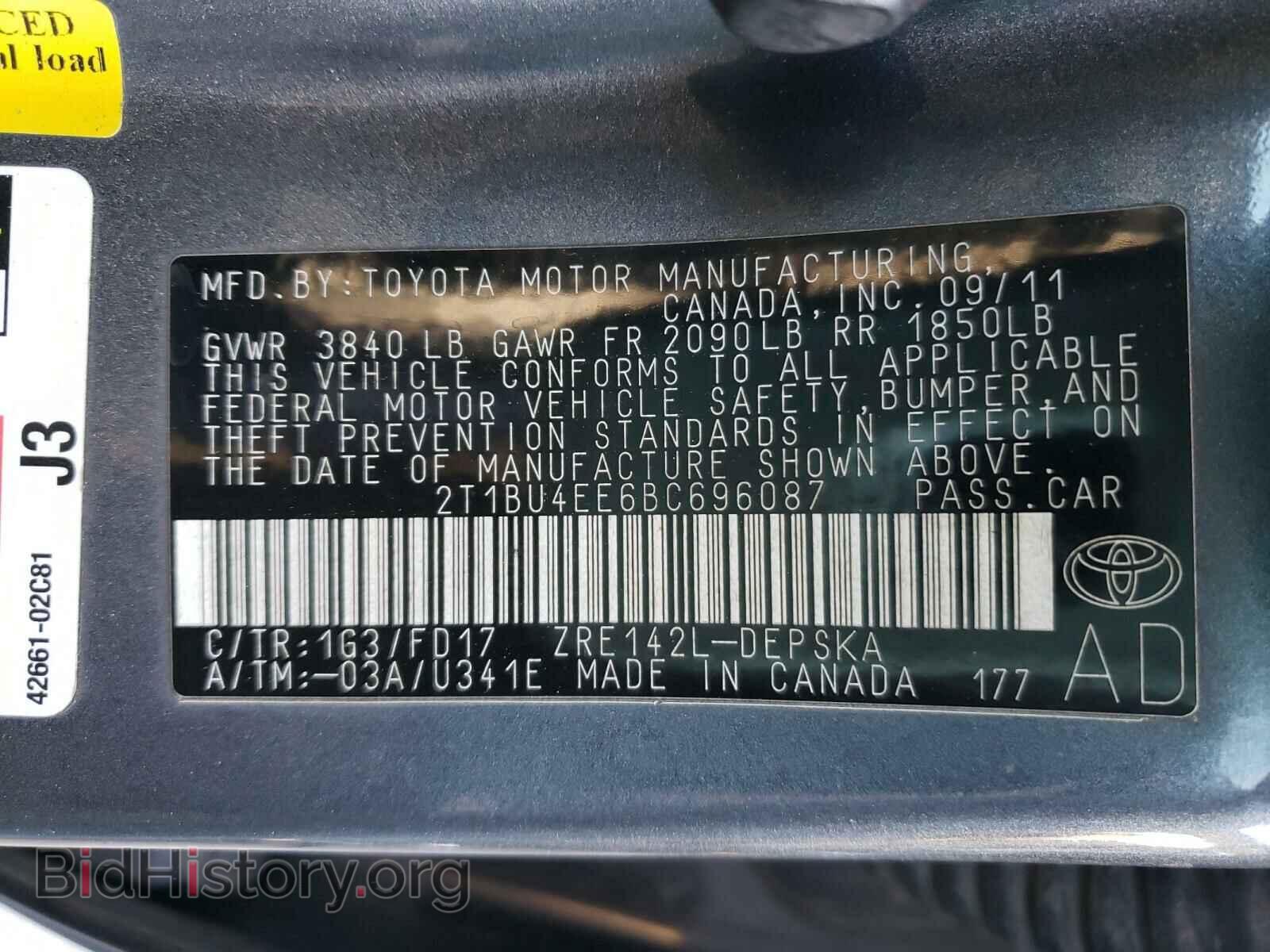 2011 TOYOTA COROLLA - VIN: 2T1BU4EE6BC696087 - Фото 10