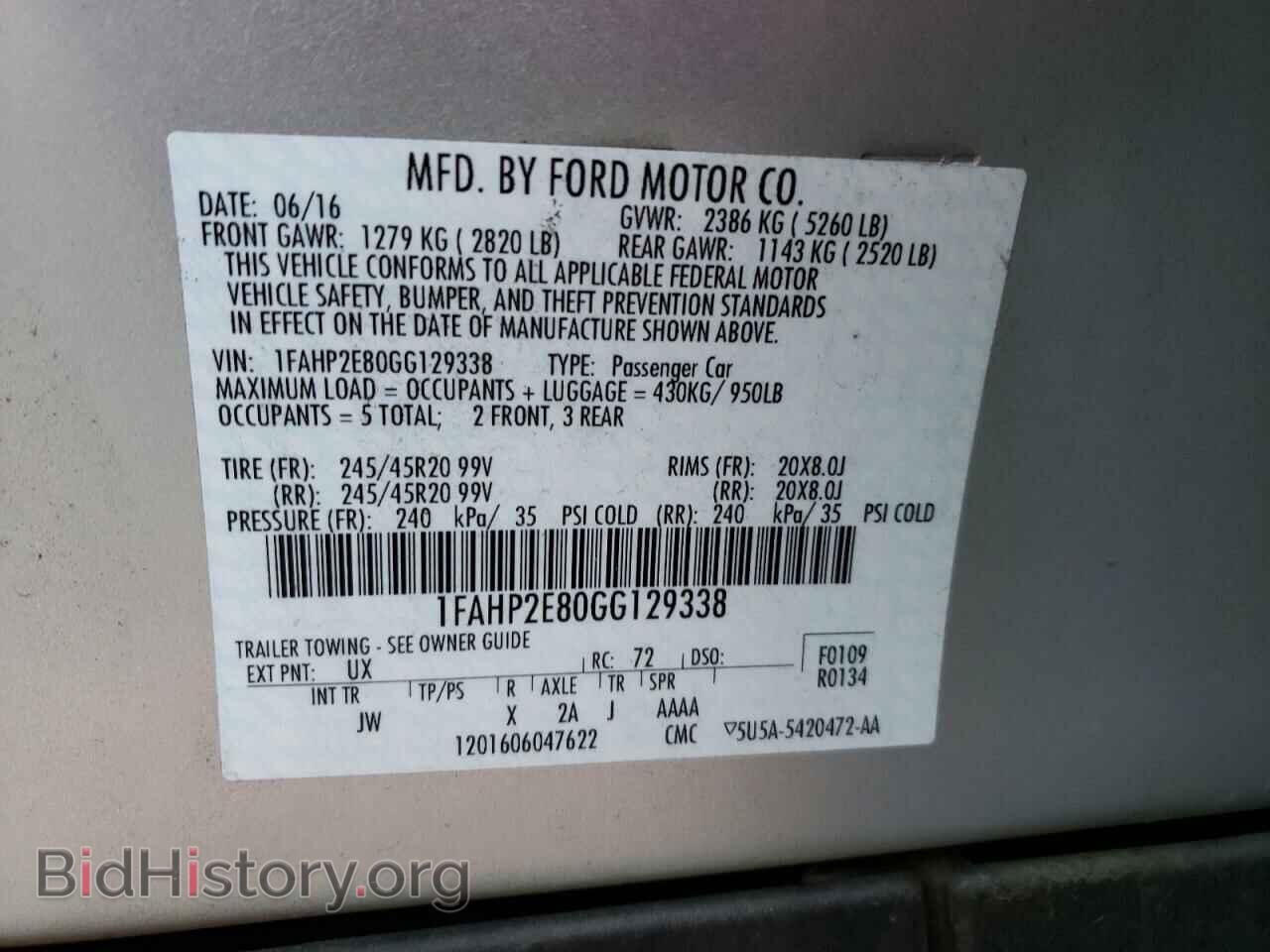 2016 FORD TAURUS - VIN: 1FAHP2E80GG129338 - Фото 10