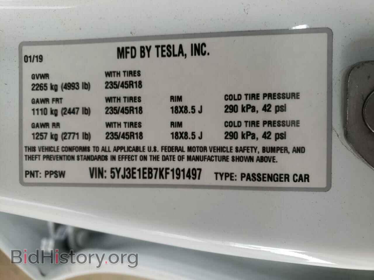 2019 TESLA MODEL 3 - VIN: 5YJ3E1EB7KF191497 - Фото 10