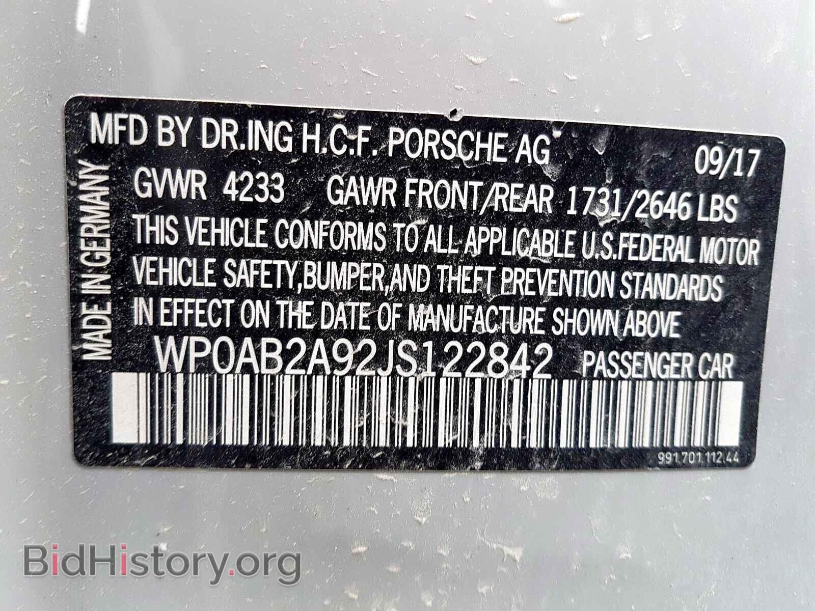 2018 PORSCHE 911 - VIN: WP0AB2A92JS122842 - Фото 10