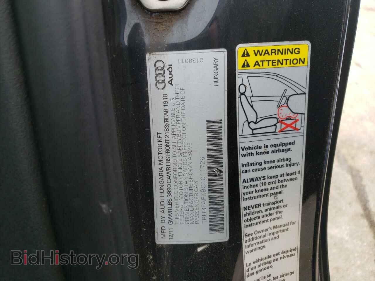2012 AUDI TT - VIN: TRUBFAFK8C1011726 - Photo 10