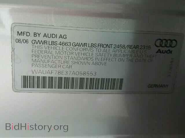 2007 AUDI A4 - VIN: WAUAF78E37A058553 - Фото 10