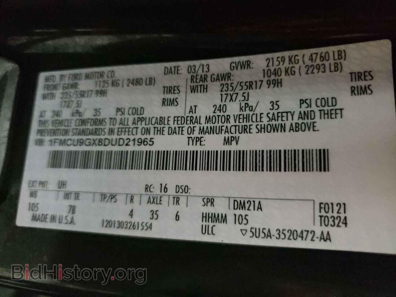 2013 FORD ESCAPE - VIN: 1FMCU9GX8DUD21965 - Фото 10