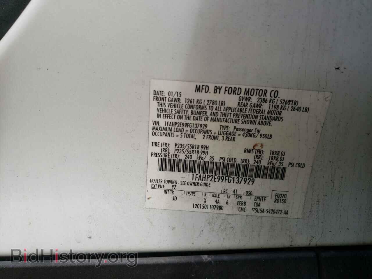 2015 FORD TAURUS - VIN: 1FAHP2E99FG137929 - Photo 10