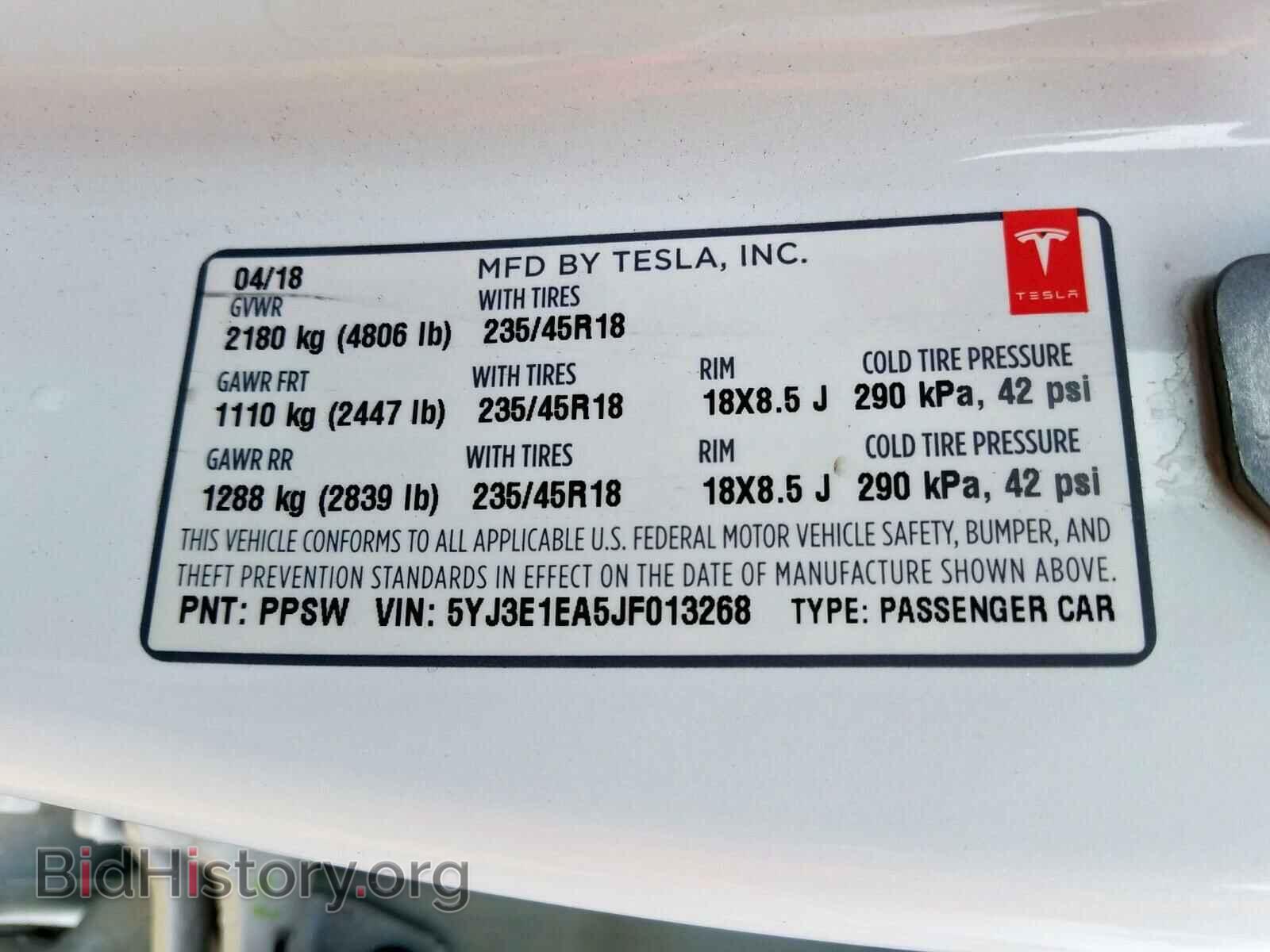 2018 TESLA MODEL 3 - VIN: 5YJ3E1EA5JF013268 - Фото 8