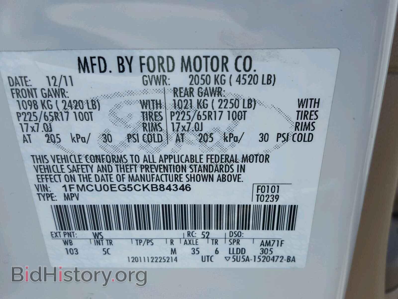 2012 FORD ESCAPE - VIN: 1FMCU0EG5CKB84346 - Photo 10