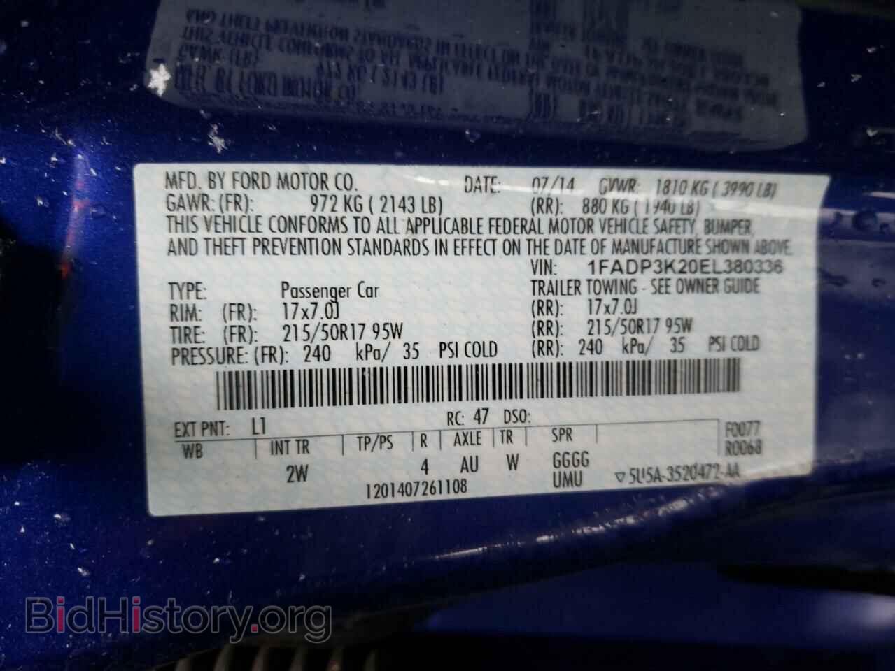 2014 FORD FOCUS - VIN: 1FADP3K20EL380336 - Фото 10