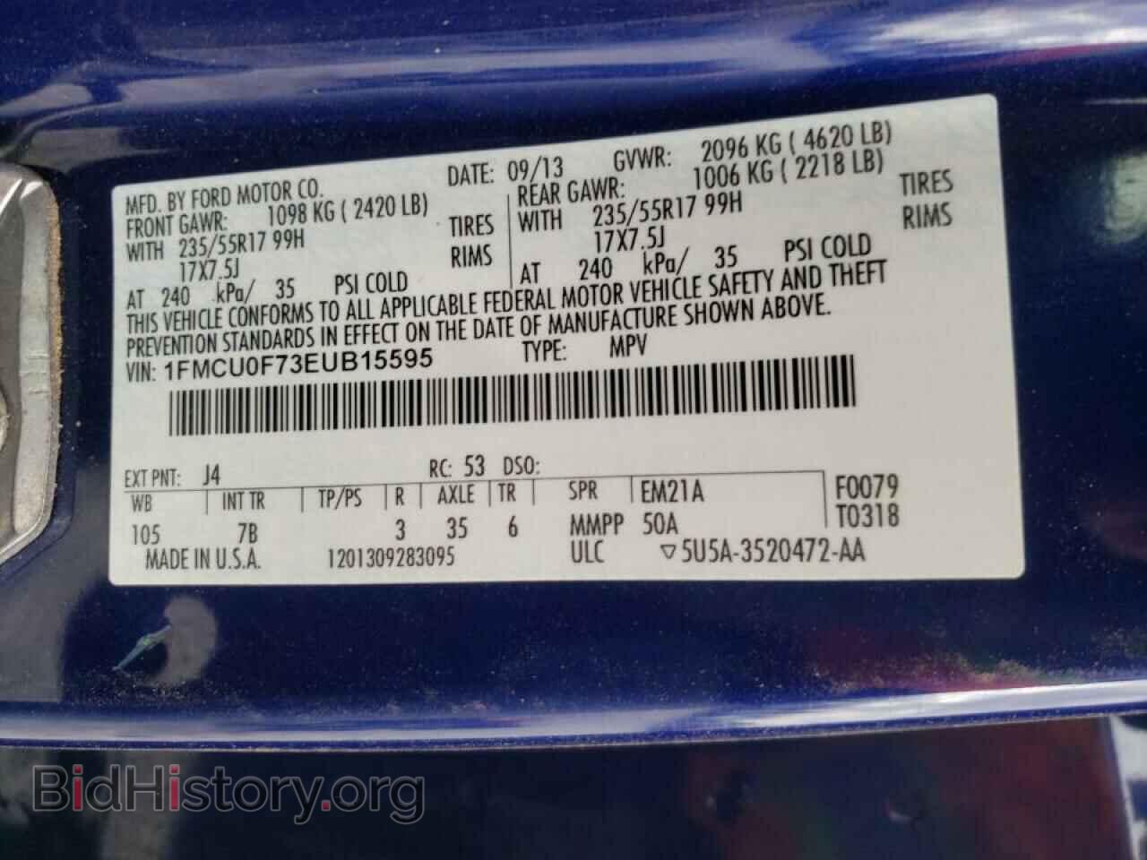 2014 FORD ESCAPE - VIN: 1FMCU0F73EUB15595 - Фото 10