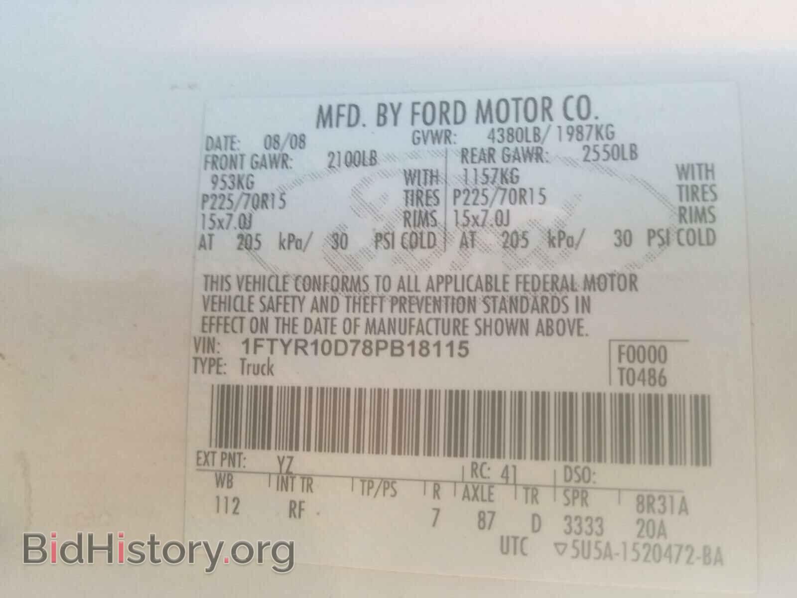 2008 FORD RANGER - VIN: 1FTYR10D78PB18115 - Фото 10