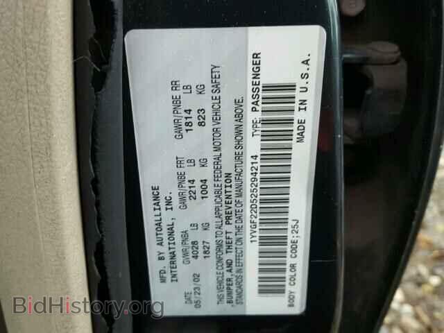 2002 MAZDA 626 - VIN: 1YVGF22D525294214 - Фото 10