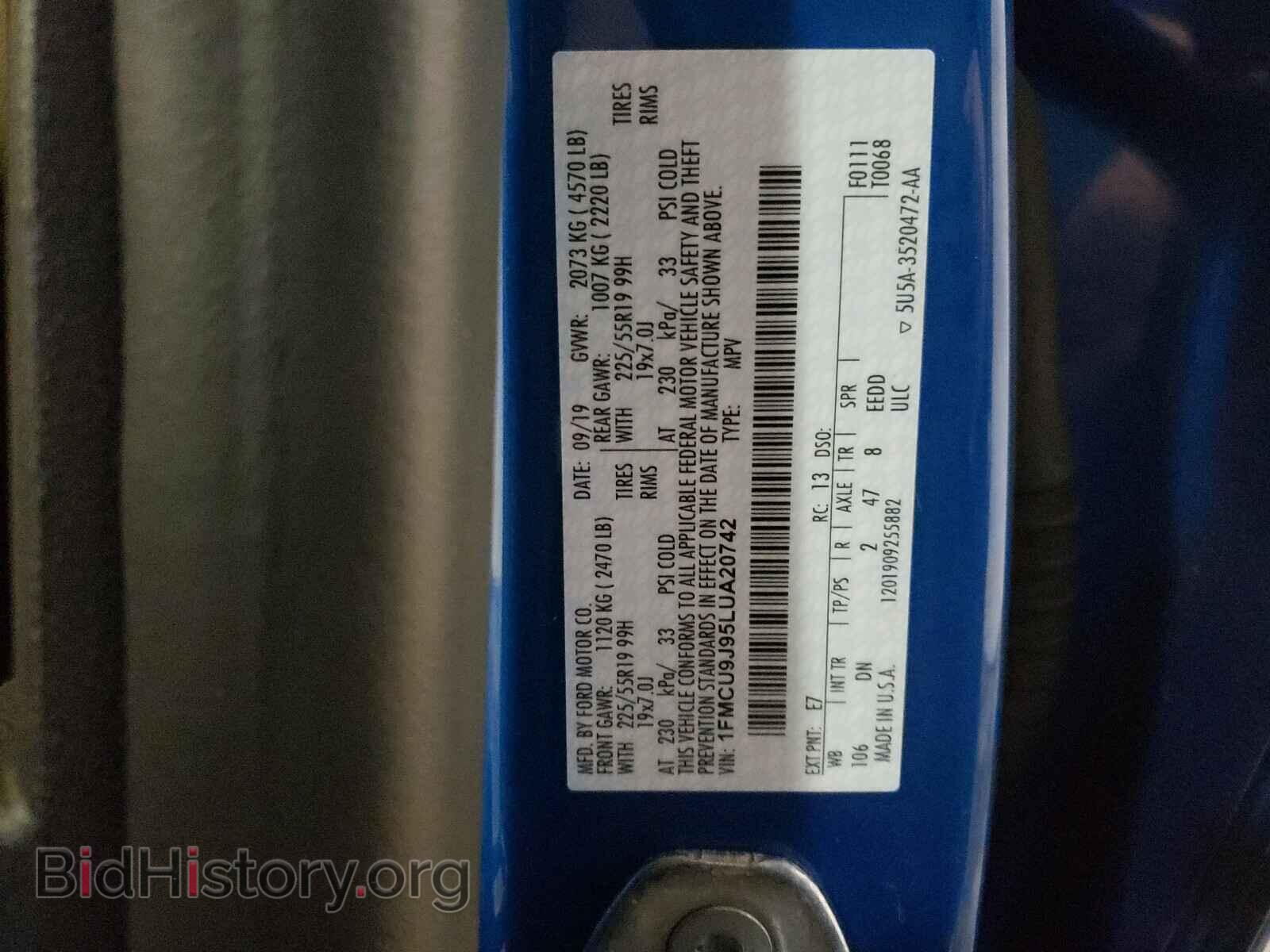 2020 FORD ESCAPE - VIN: 1FMCU9J95LUA20742 - Photo 10