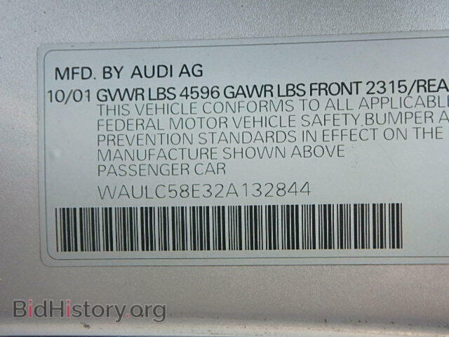 2002 AUDI A4 - VIN: WAULC58E32A132844 - Фото 9