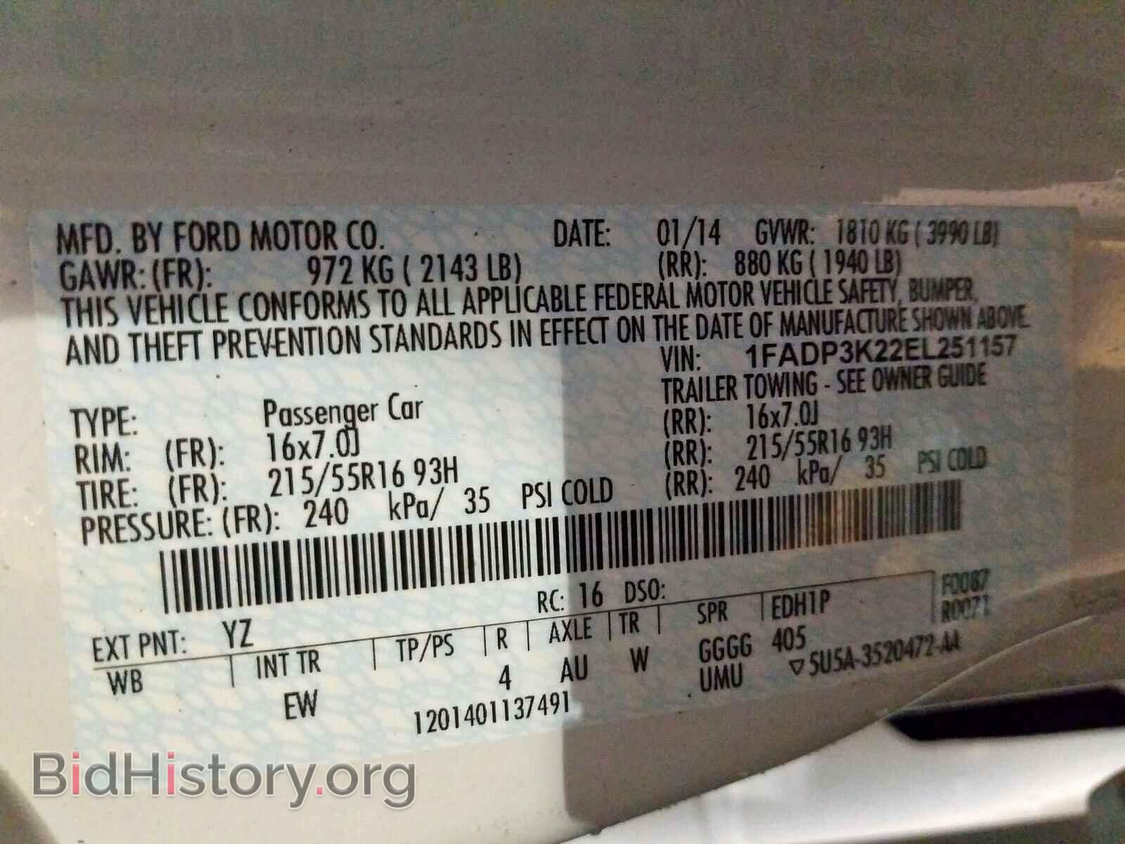 2014 FORD FOCUS - VIN: 1FADP3K22EL251157 - Фото 10