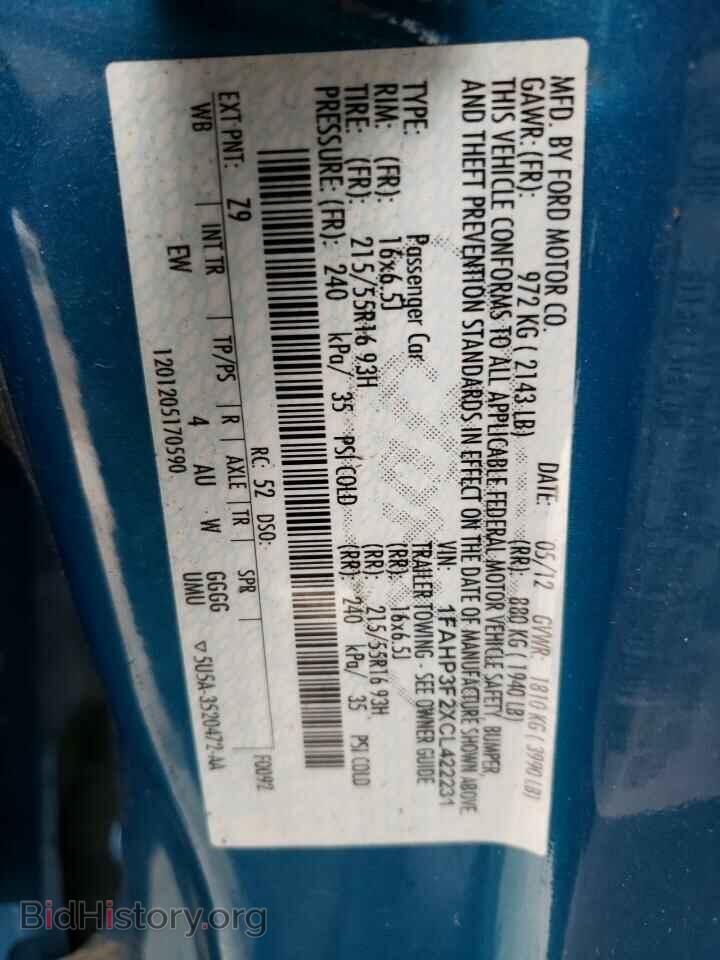 2012 FORD FOCUS - VIN: 1FAHP3F2XCL422231 - Фото 10