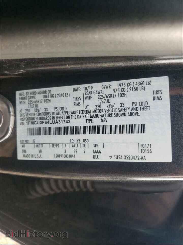 2020 FORD ESCAPE - VIN: 1FMCU0F64LUA31743 - Фото 10