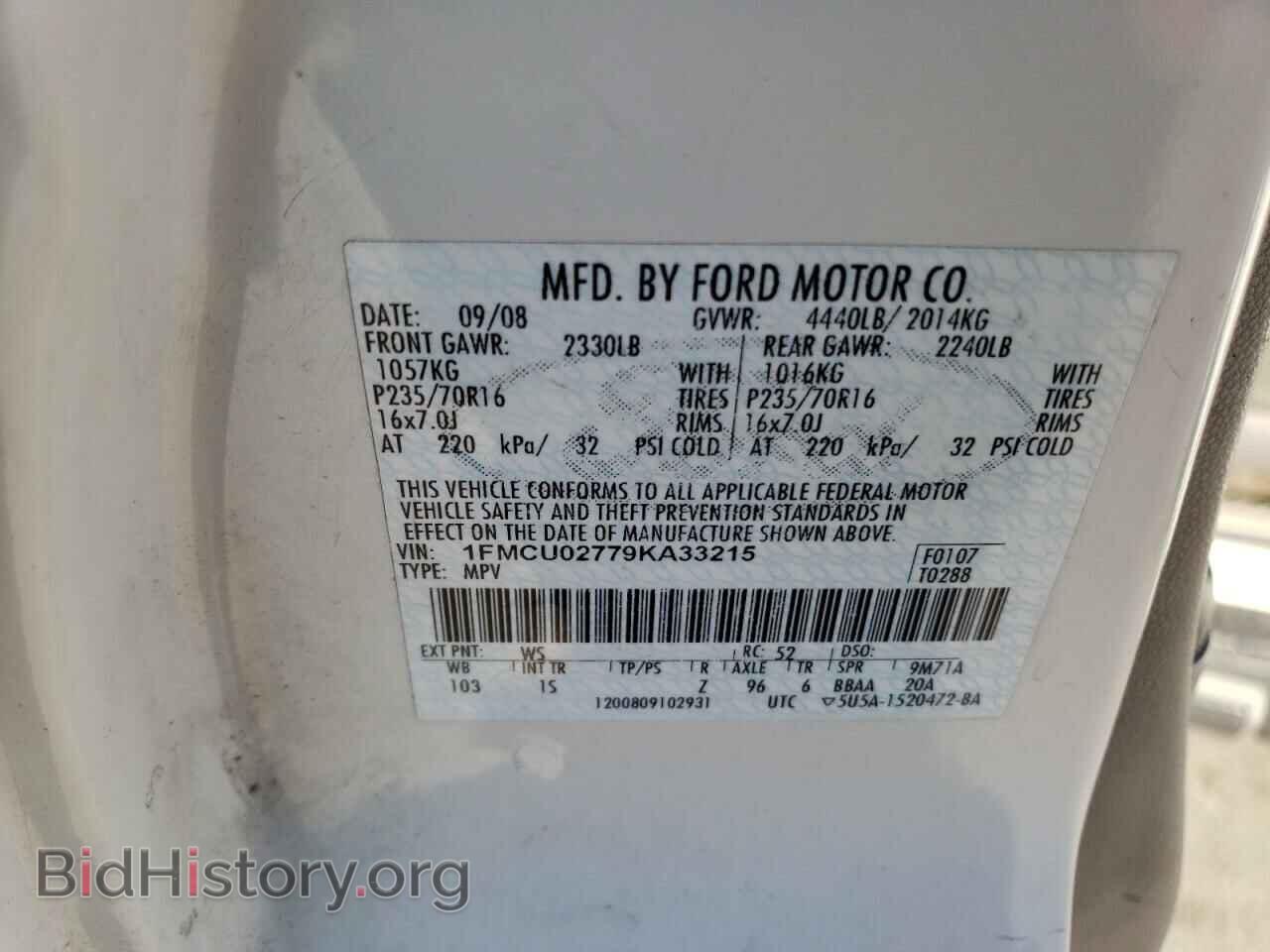 2009 FORD ESCAPE - VIN: 1FMCU02779KA33215 - Фото 13