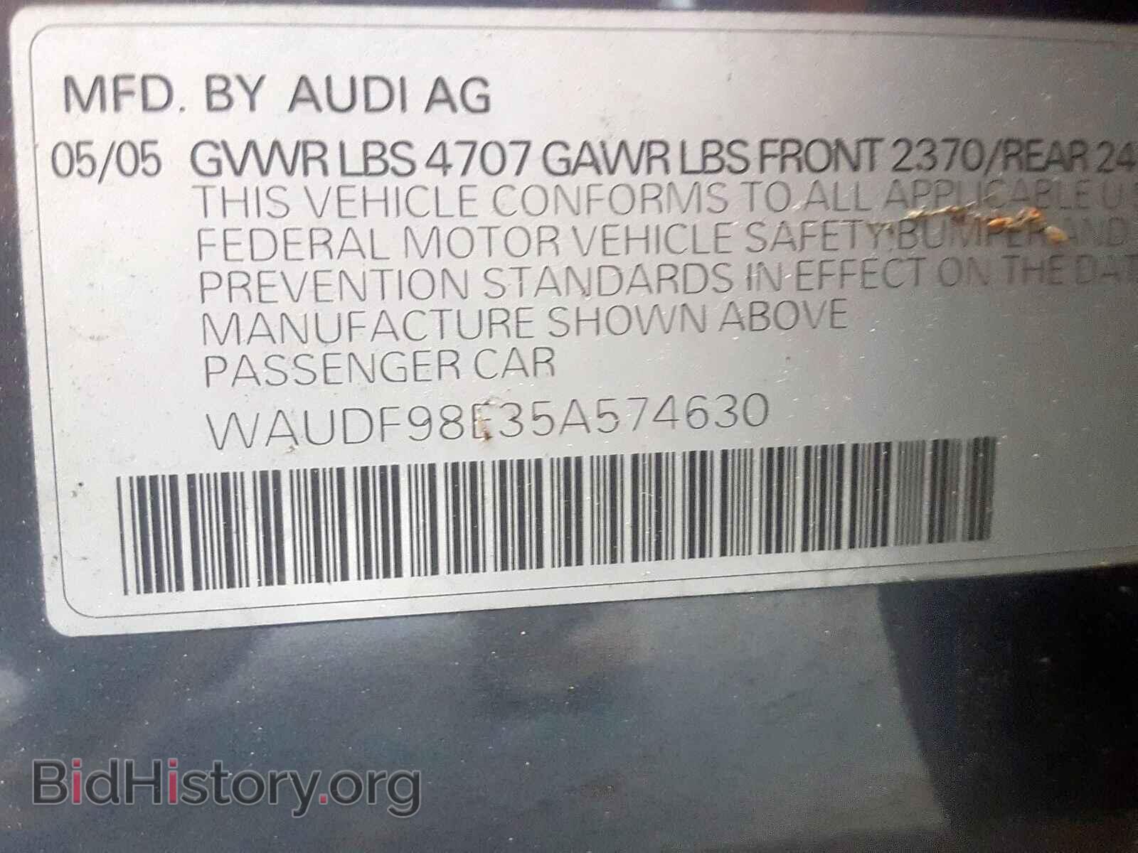 2005 AUDI A4 - VIN: WAUDF98E35A574630 - Фото 10