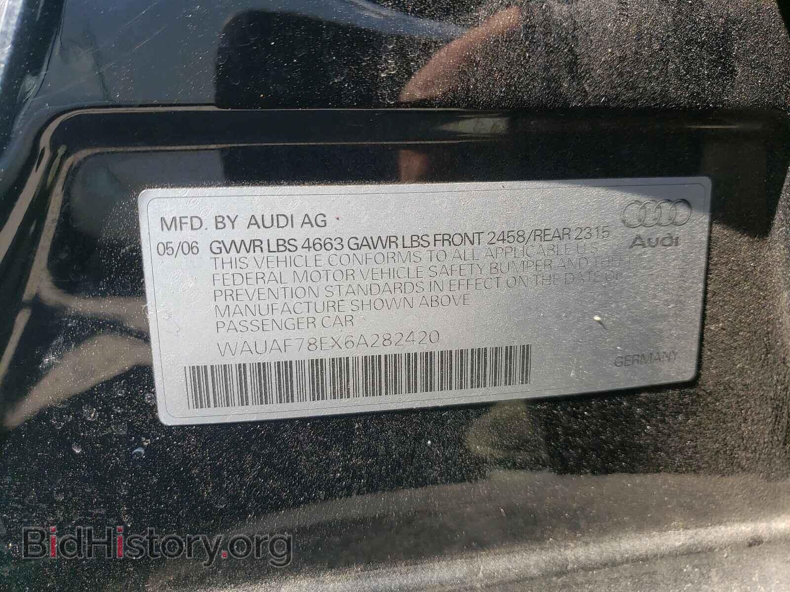 2006 AUDI A4 - VIN: WAUAF78EX6A282420 - Фото 10