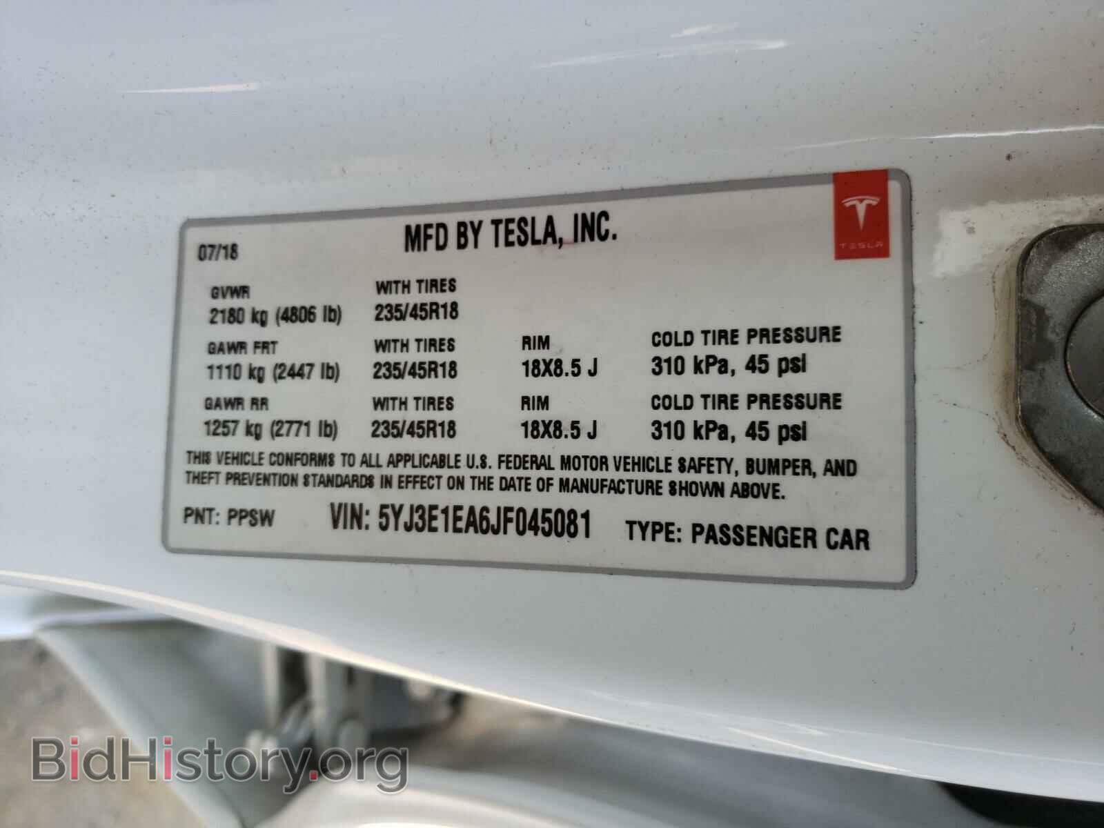 2018 TESLA MODEL 3 - VIN: 5YJ3E1EA6JF045081 - Фото 10