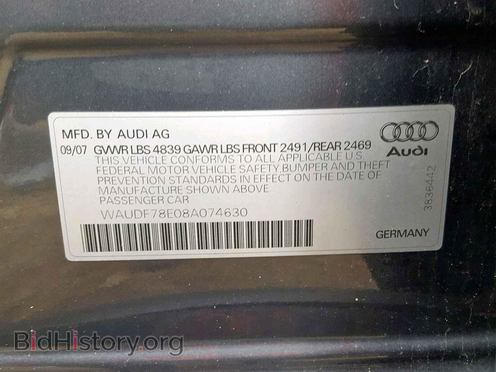 2008 AUDI A4 - VIN: WAUDF78E08A074630 - Фото 10