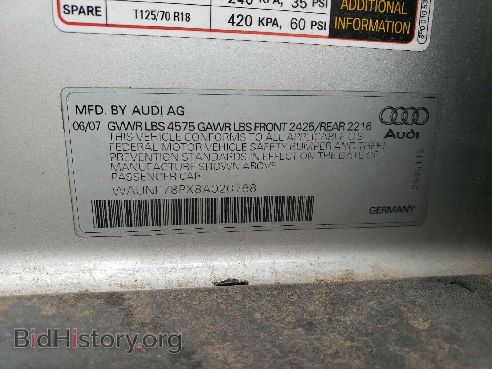 2008 AUDI A3 - VIN: WAUNF78PX8A020788 - Фото 10