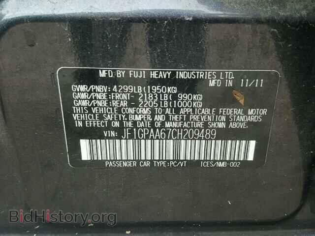 2012 SUBARU IMPREZA - VIN: JF1GPAA67CH209489 - Фото 10