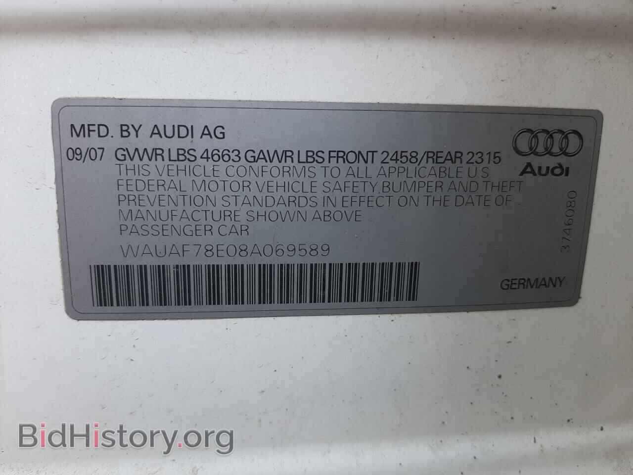 2008 AUDI A4 - VIN: WAUAF78E08A069589 - Фото 10
