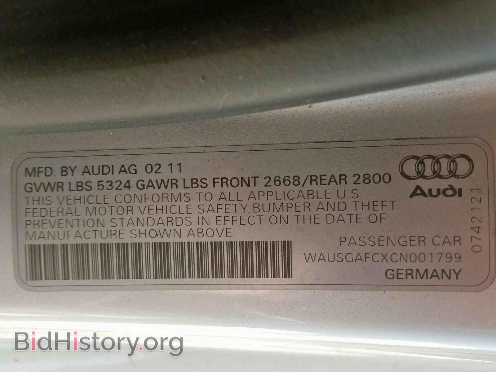 2012 AUDI A7 - VIN: WAUSGAFCXCN001799 - Фото 10