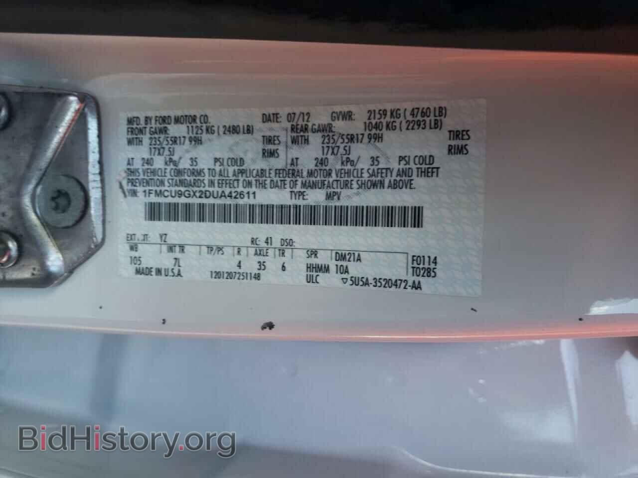 2013 FORD ESCAPE - VIN: 1FMCU9GX2DUA42611 - Фото 10