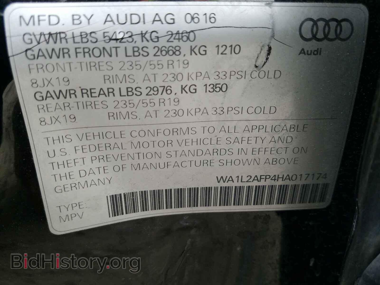 2017 AUDI Q5 - VIN: WA1L2AFP4HA017174 - Фото 10