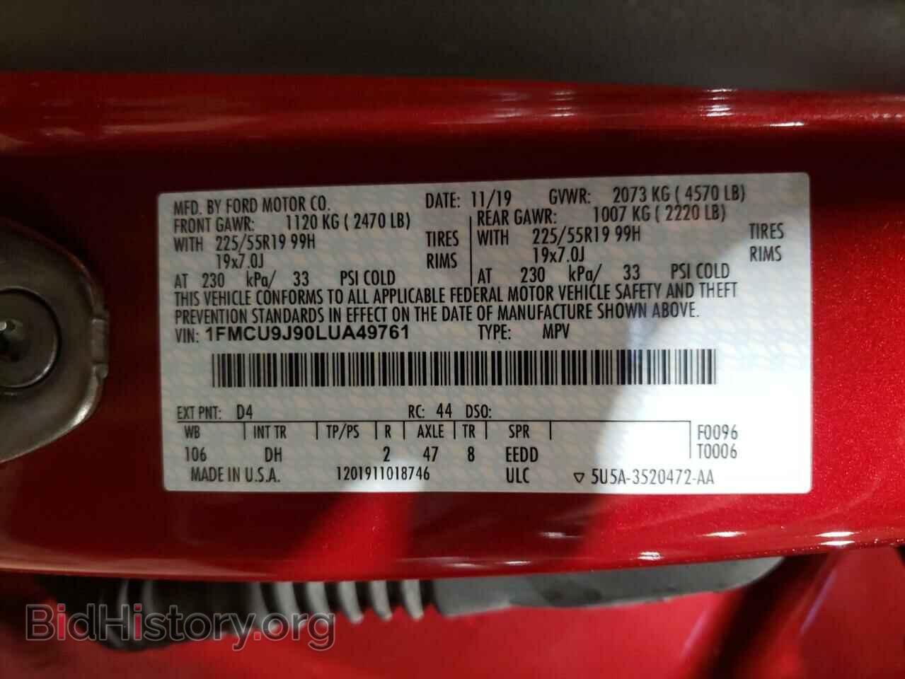 2020 FORD ESCAPE - VIN: 1FMCU9J90LUA49761 - Photo 10