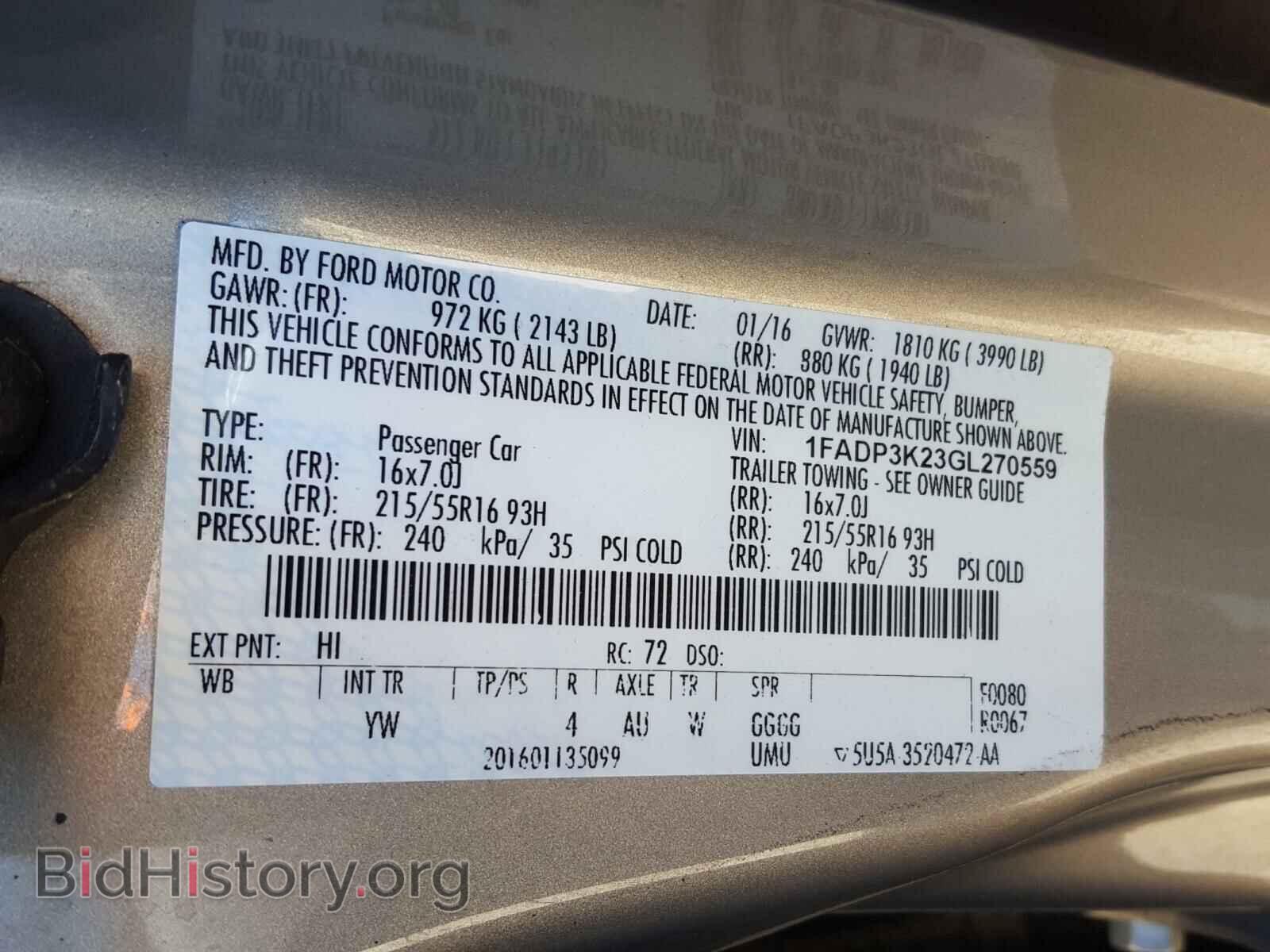 2016 FORD FOCUS - VIN: 1FADP3K23GL270559 - Фото 10