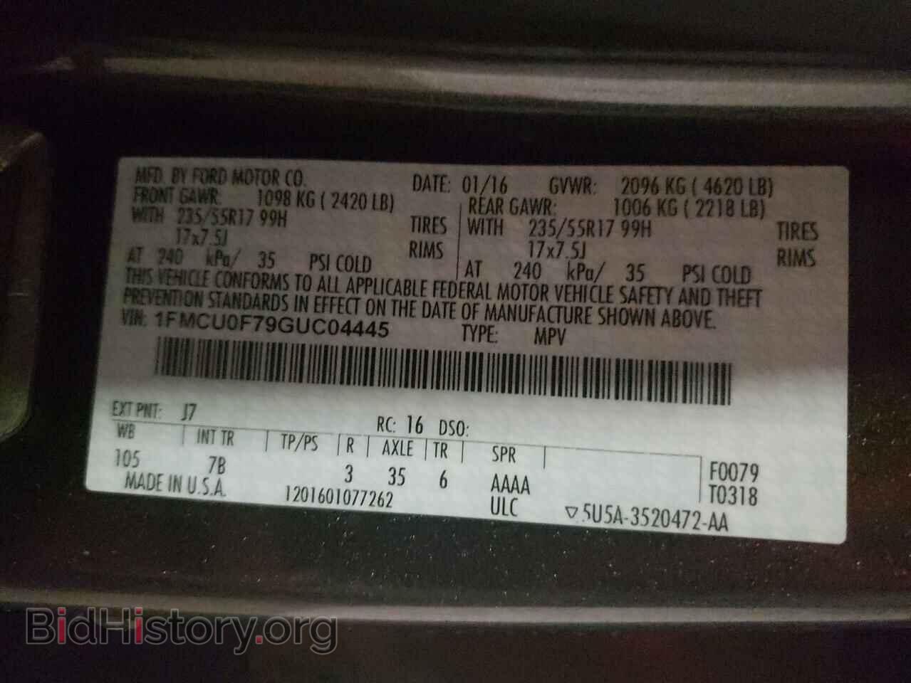 2016 FORD ESCAPE - VIN: 1FMCU0F79GUC04445 - Photo 10