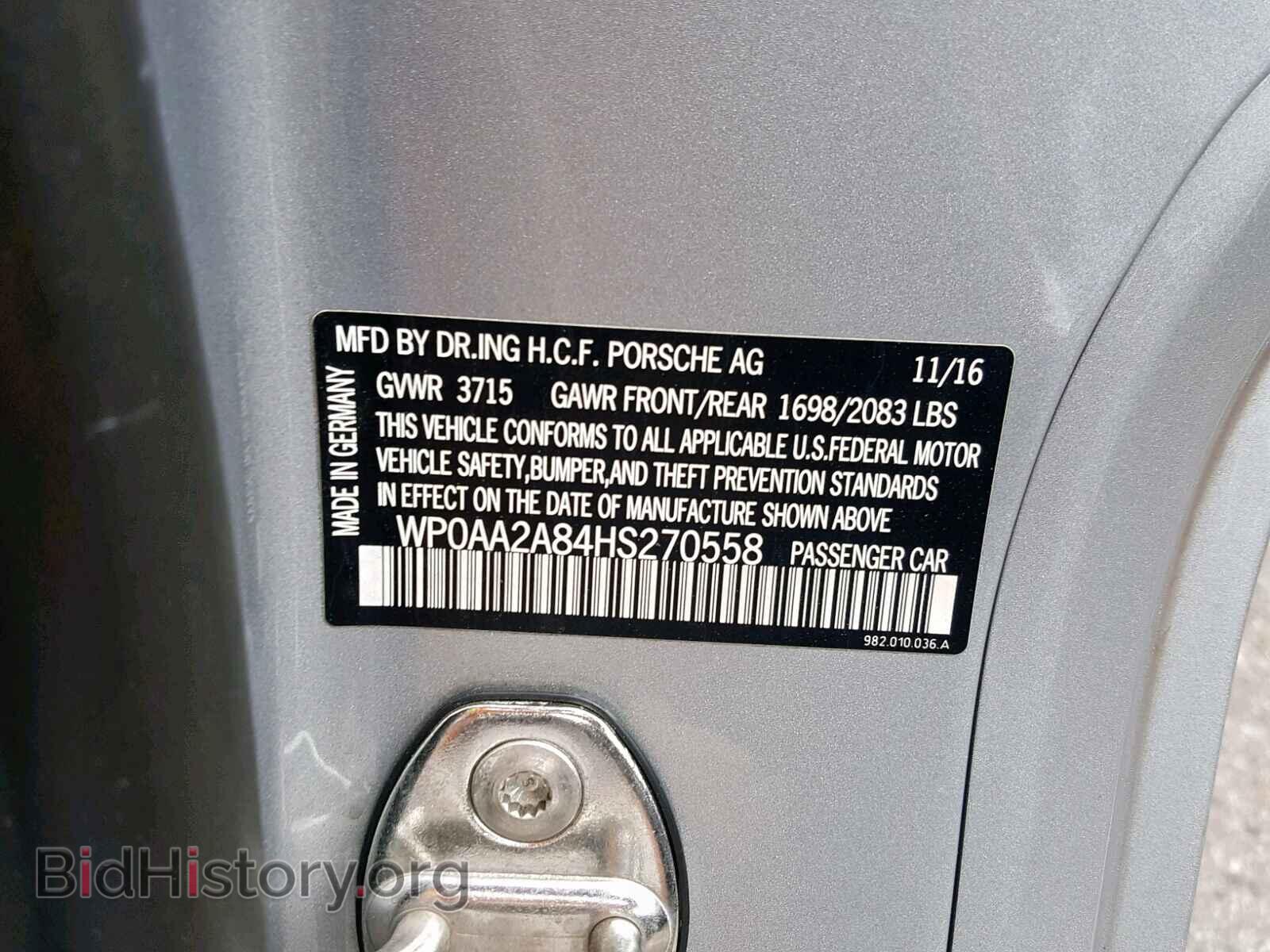 2017 PORSCHE CAYMAN - VIN: WP0AA2A84HS270558 - Фото 10