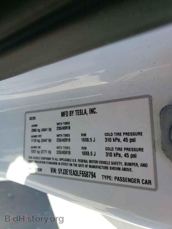 2020 TESLA MODEL 3 - VIN: 5YJ3E1EA3LF658794 - Фото 10